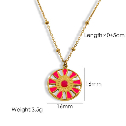 Sweet Sun Titanium Steel Enamel Inlay Natural Stone Pendant Necklace