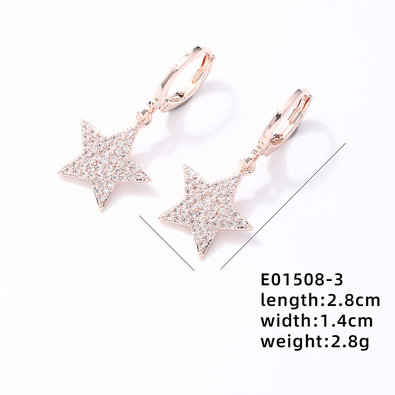 Hip-hop Simple Style Pentagram Copper Rose Gold Plated White Gold Plated Gold Plated Zircon Jewelry Set In Bulk