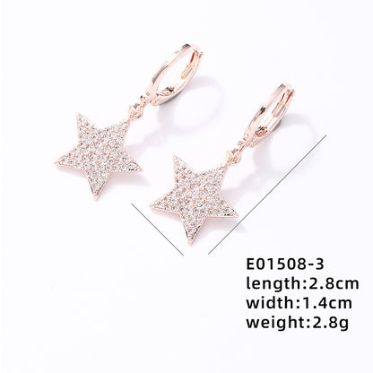 Hip-hop Simple Style Pentagram Copper Rose Gold Plated White Gold Plated Gold Plated Zircon Jewelry Set In Bulk