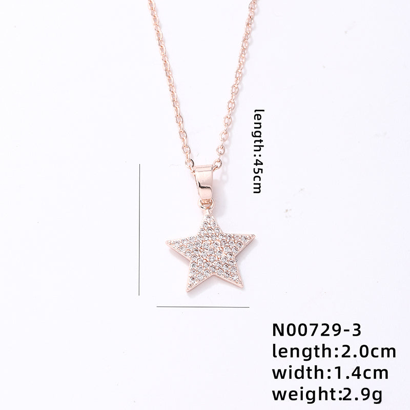 Hip-hop Simple Style Pentagram Copper Rose Gold Plated White Gold Plated Gold Plated Zircon Jewelry Set In Bulk