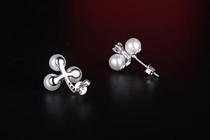 1 Pair Simple Style Round Plating Inlay Copper Artificial Pearls Zircon White Gold Plated Ear Studs