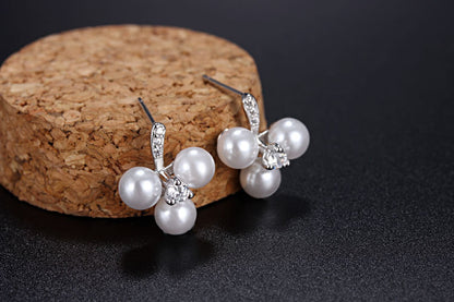 1 Pair Simple Style Round Plating Inlay Copper Artificial Pearls Zircon White Gold Plated Ear Studs