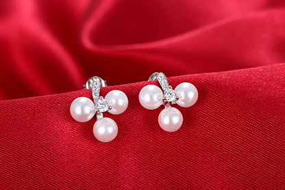 1 Pair Simple Style Round Plating Inlay Copper Artificial Pearls Zircon White Gold Plated Ear Studs