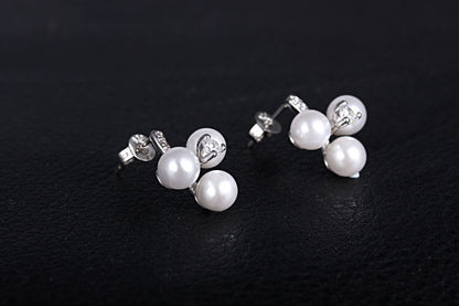 1 Pair Simple Style Round Plating Inlay Copper Artificial Pearls Zircon White Gold Plated Ear Studs