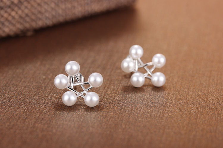 1 Pair Simple Style Pentagram Plating Inlay Copper Artificial Pearls White Gold Plated Ear Studs