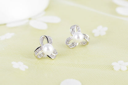 1 Pair Lady Leaf Pearl Copper Ear Studs