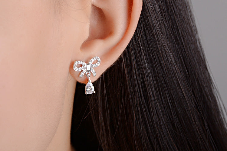 1 Pair Sweet Bow Knot Plating Inlay Copper Zircon White Gold Plated Ear Studs