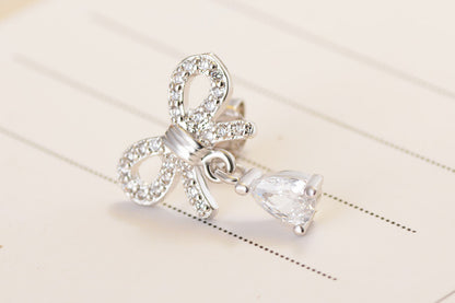 1 Pair Sweet Bow Knot Plating Inlay Copper Zircon White Gold Plated Ear Studs