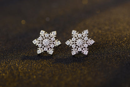 1 Pair Sweet Snowflake Inlay Copper Zircon Ear Studs