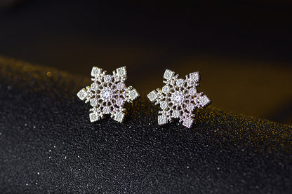 1 Pair Sweet Snowflake Inlay Copper Zircon Ear Studs