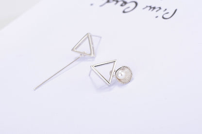 1 Pair Simple Style Triangle Shell Asymmetrical Plating Inlay Copper Pearl White Gold Plated Drop Earrings