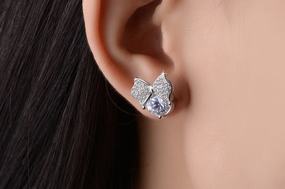 1 Pair Lady Bow Knot Inlay Copper Zircon Ear Studs