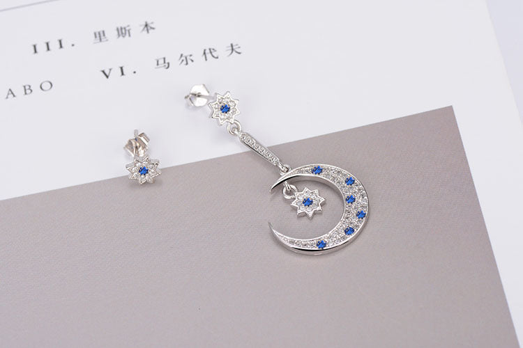 1 Pair Lady Star Moon Asymmetrical Inlay Copper Zircon Drop Earrings