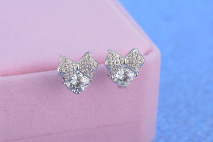 1 Pair Lady Bow Knot Inlay Copper Zircon Ear Studs