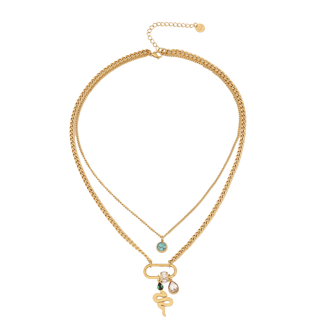 Commute Square Star Snake Stainless Steel Plating Inlay Turquoise Zircon Double Layer Necklaces