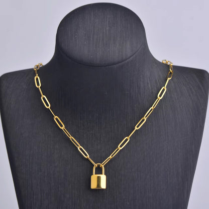 Stainless Steel Titanium Steel Hip-Hop Geometric Lock Pendant Necklace