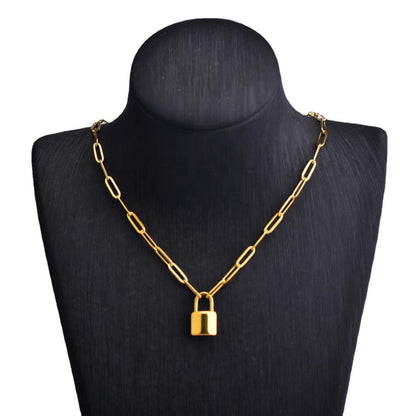 Stainless Steel Titanium Steel Hip-Hop Geometric Lock Pendant Necklace