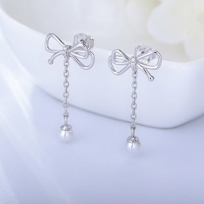 1 Pair Simple Style Bow Knot Sterling Silver Drop Earrings