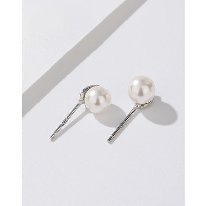 1 Pair Simple Style Geometric Solid Color Imitation Pearl Sterling Silver Ear Studs