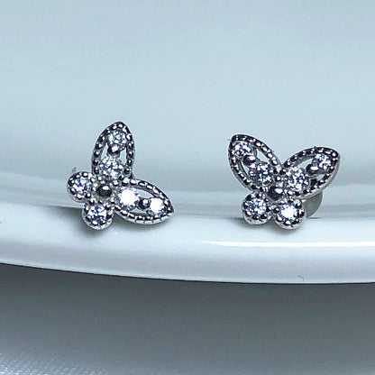 1 Pair Simple Style Butterfly Plating Inlay Sterling Silver Zircon Ear Studs