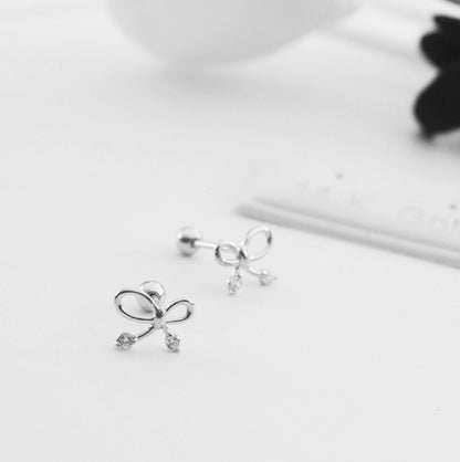 1 Pair Simple Style Bow Knot Plating Inlay Sterling Silver Zircon Ear Studs