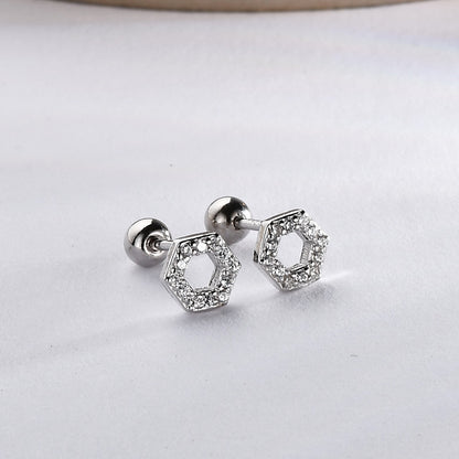 1 Pair Elegant Simple Style Hexagon Round Heart Shape Plating Sterling Silver Zircon Ear Studs