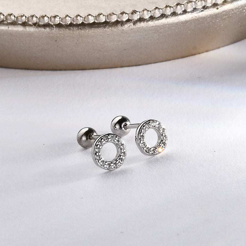 1 Pair Elegant Simple Style Hexagon Round Heart Shape Plating Sterling Silver Zircon Ear Studs