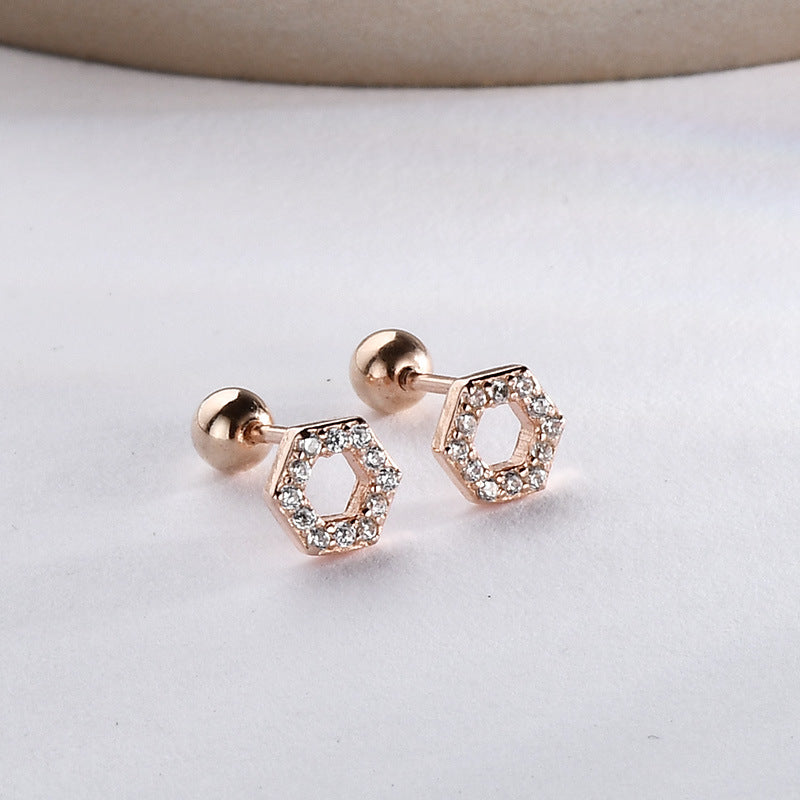 1 Pair Elegant Simple Style Hexagon Round Heart Shape Plating Sterling Silver Zircon Ear Studs