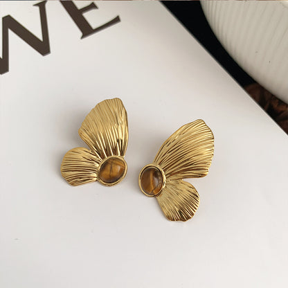 1 Pair Retro Geometric Wings Plating Titanium Steel Ear Studs