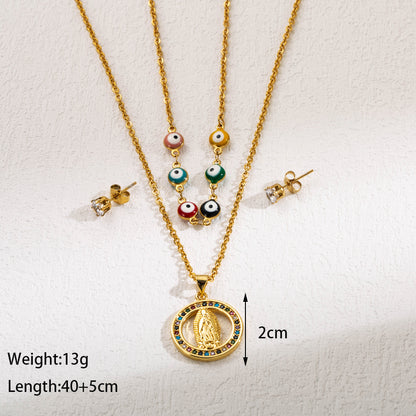 Wholesale Casual Elegant Devil's Eye Moon Heart Shape Stainless Steel Plating Inlay Gold Plated Zircon Jewelry Set