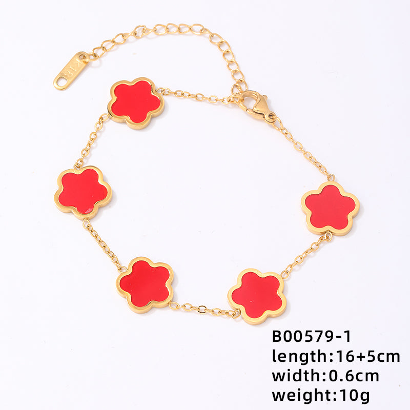 Simple Style Classic Style Flower Stainless Steel Titanium Steel Plating Bracelets