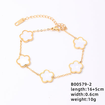 Ig Style Simple Style Flower Stainless Steel Titanium Steel Plating Chain Inlay Shell Bracelets