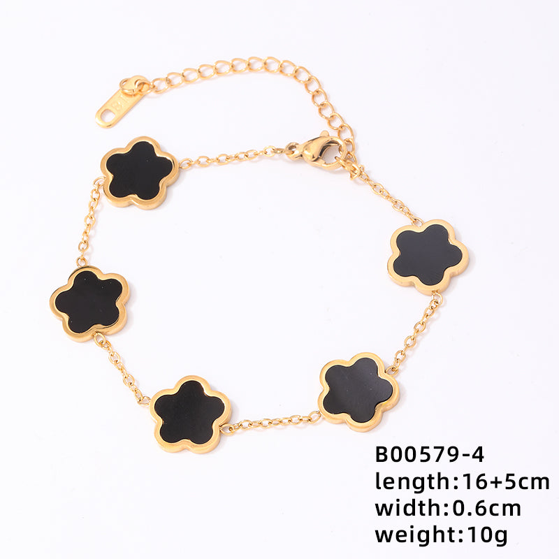 Ig Style Simple Style Flower Stainless Steel Titanium Steel Plating Chain Inlay Shell Bracelets