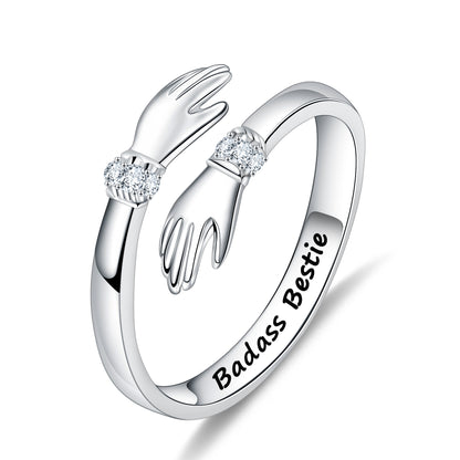 Casual Cute Classic Style Letter Hand Sterling Silver Inlay Zircon Open Rings