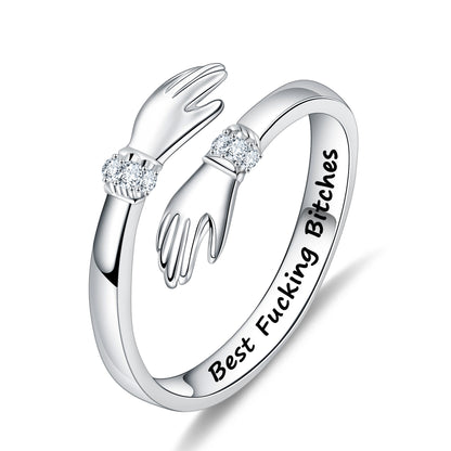 Casual Cute Classic Style Letter Hand Sterling Silver Inlay Zircon Open Rings