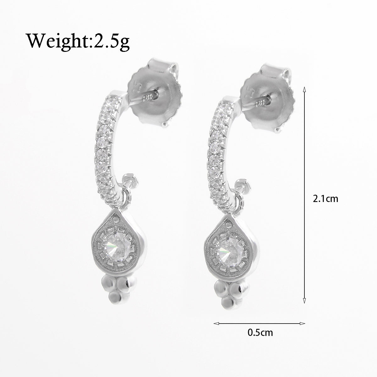 1 Pair Elegant Simple Style C Shape Water Droplets Solid Color Plating Inlay Sterling Silver Zircon White Gold Plated Rhodium Plated Ear Studs