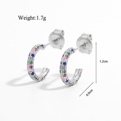 1 Pair Elegant Simple Style C Shape Water Droplets Solid Color Plating Inlay Sterling Silver Zircon White Gold Plated Rhodium Plated Ear Studs