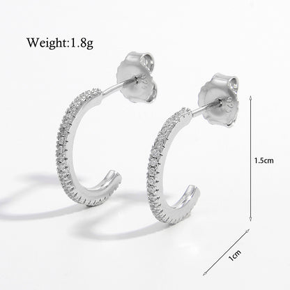 1 Pair Elegant Simple Style C Shape Water Droplets Solid Color Plating Inlay Sterling Silver Zircon White Gold Plated Rhodium Plated Ear Studs