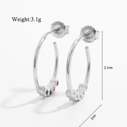 1 Pair Elegant Simple Style C Shape Water Droplets Solid Color Plating Inlay Sterling Silver Zircon White Gold Plated Rhodium Plated Ear Studs