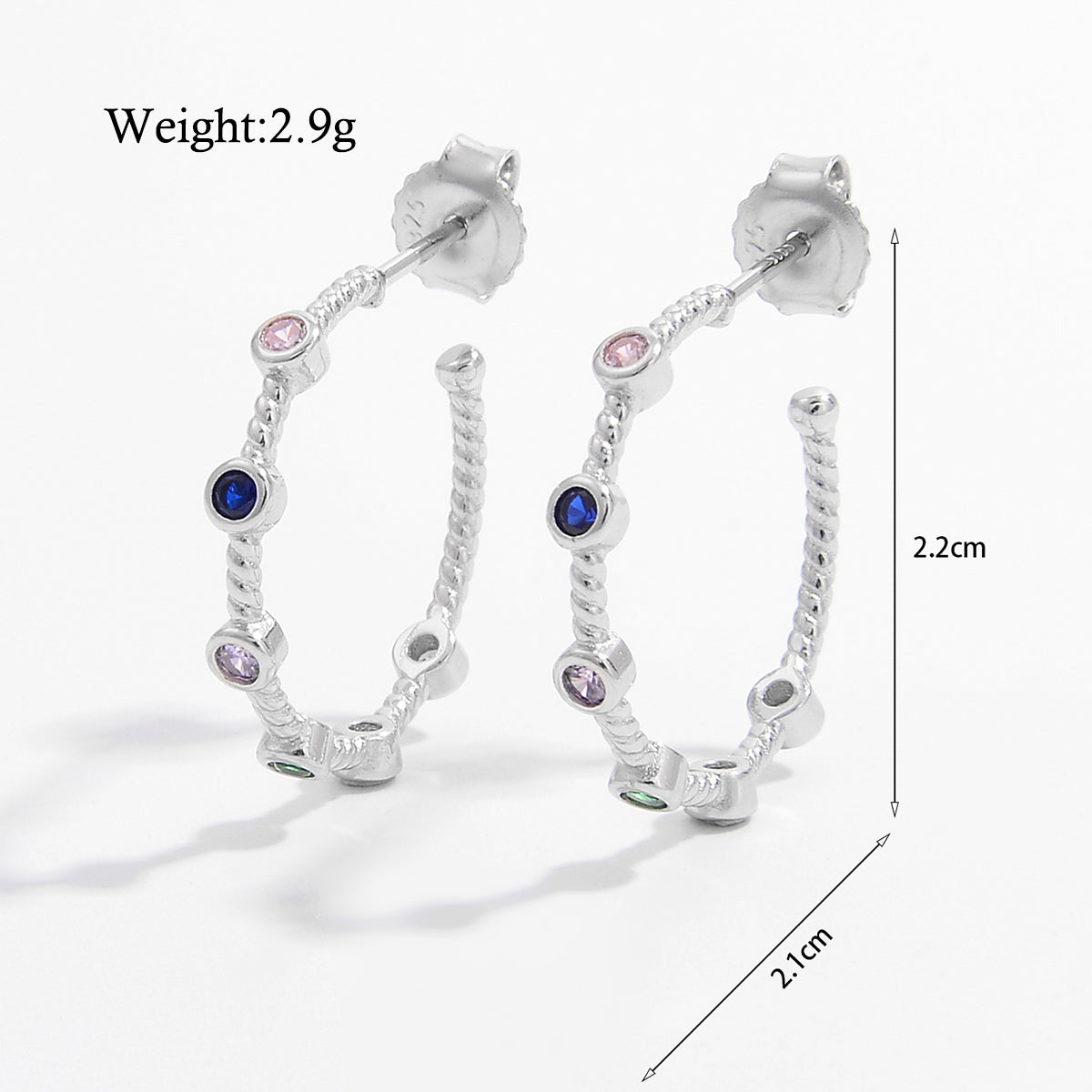 1 Pair Elegant Simple Style C Shape Water Droplets Solid Color Plating Inlay Sterling Silver Zircon White Gold Plated Rhodium Plated Ear Studs