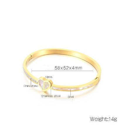 Elegant Streetwear Heart Shape Stainless Steel Inlay Zircon Bangle