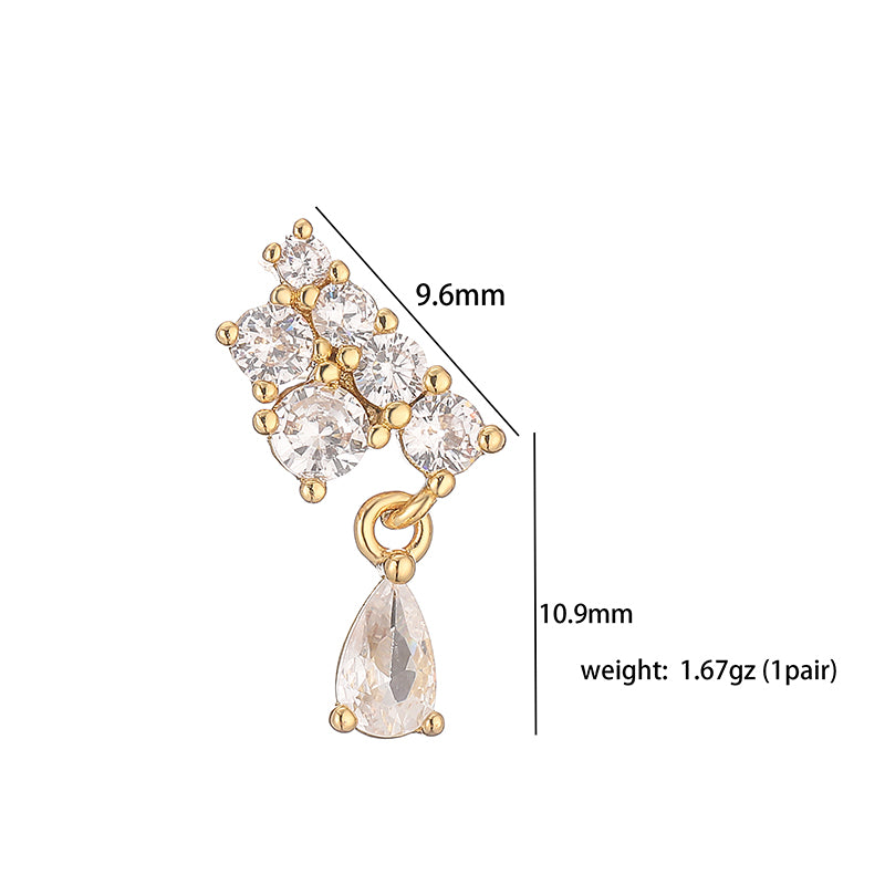 1 Pair Casual Elegant Simple Style Round Square Water Droplets Plating Inlay Copper Zircon 18k Gold Plated Drop Earrings Ear Studs