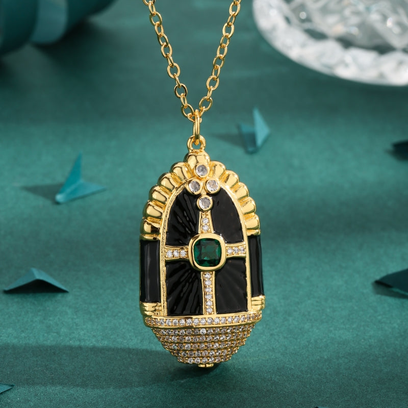 Elegant Geometric Copper 18k Gold Plated Zircon Pendant Necklace In Bulk