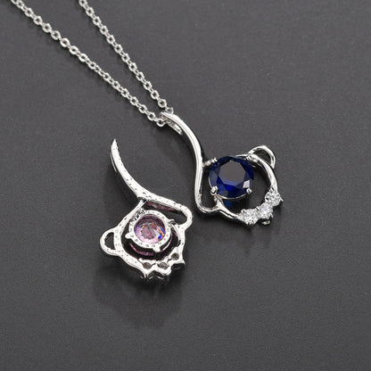 Casual Petal Copper Plating Inlay Artificial Crystal Zircon White Gold Plated Pendant Necklace