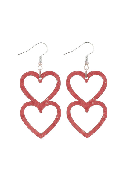 1 Pair Simple Style Heart Shape Hollow Out Wood Drop Earrings