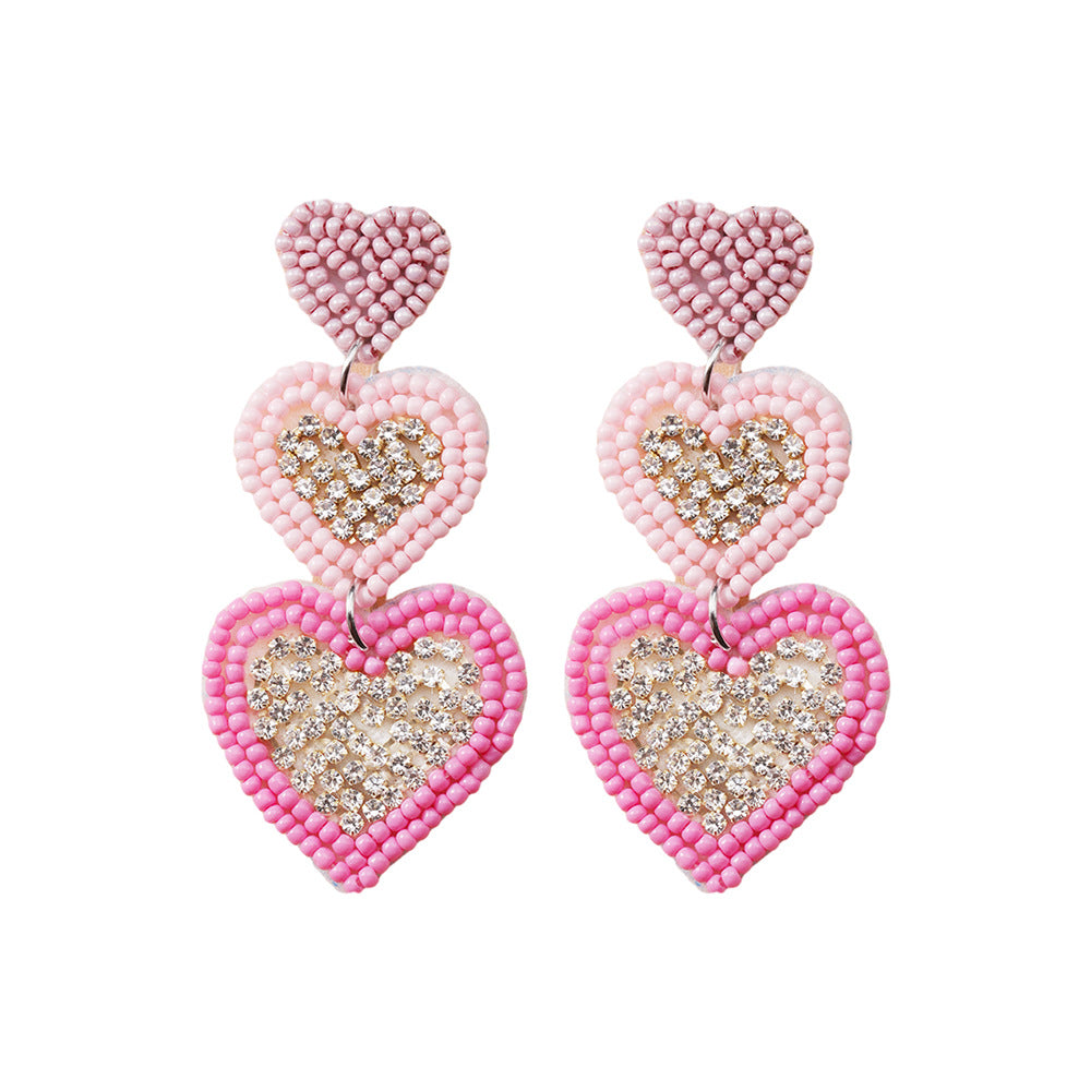 1 Pair Sweet Geometric Heart Shape Seed Bead Drop Earrings