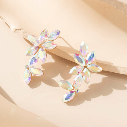 1 Pair Glam Flower Rhombus Plating Inlay Alloy Rhinestones Glass Drop Earrings