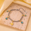 Wholesale Classic Style Round Water Droplets Eye Titanium Steel Plating Inlay 18k Gold Plated Turquoise Rhinestones Opal Bracelets Necklace