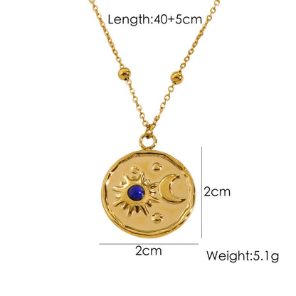 Ig Style Sun Moon Titanium Steel Plating Inlay Natural Stone 14k Gold Plated Pendant Necklace