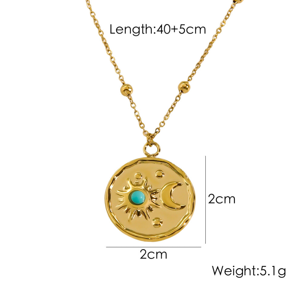 Ig Style Sun Moon Titanium Steel Plating Inlay Natural Stone 14k Gold Plated Pendant Necklace